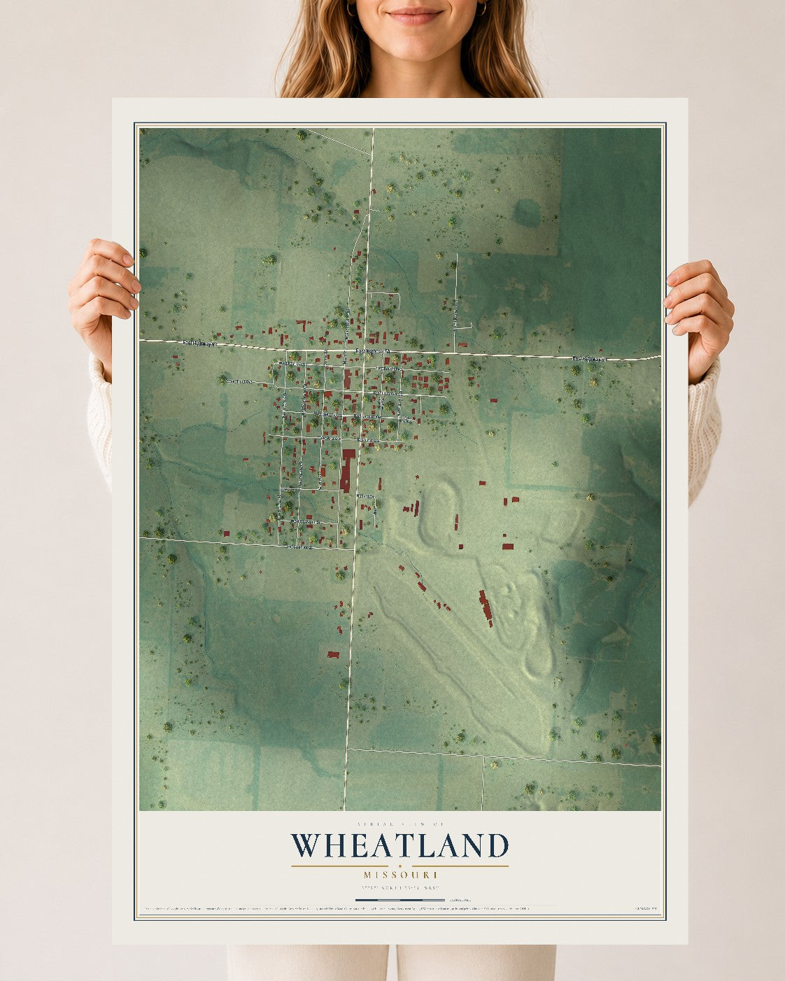 Map of Wheatland, Missouri, 24 x 36 inch unframed archival matte print