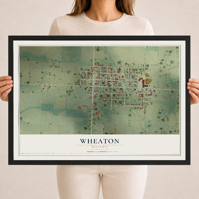 Map of Wheaton, Missouri, 18 x 24 inch print in a black wood frame