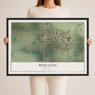 Map of Wheaton, Missouri, 24 x 36 inch print in a black wood frame