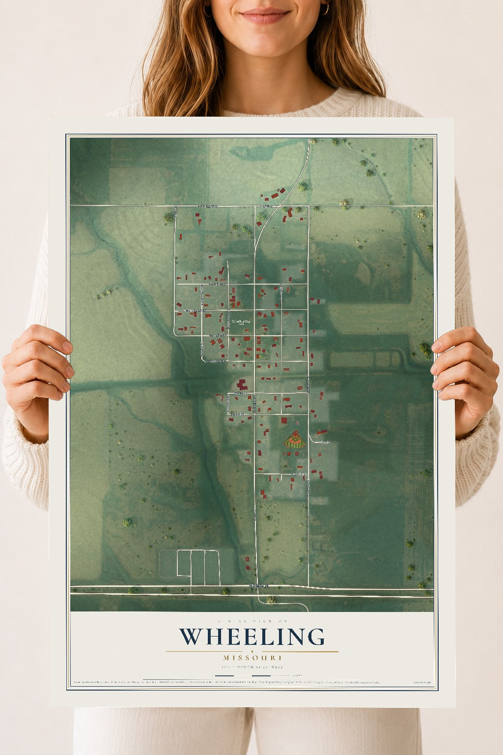 Map of Wheeling, Missouri, 18 x 24 inch unframed archival matte print