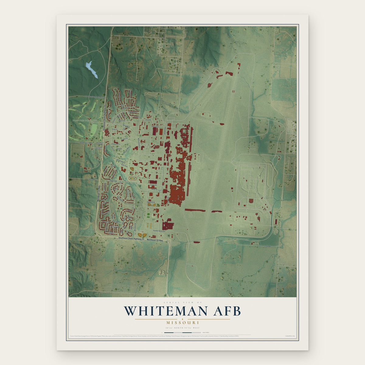 Whiteman AFB, Missouri map print, the full design