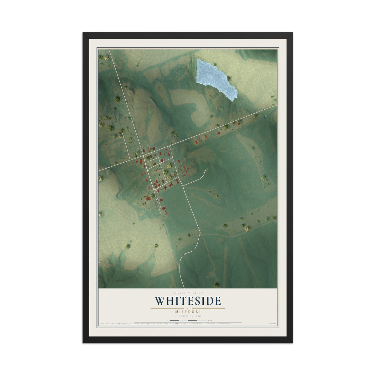 Map of Whiteside, Missouri, 12 x 18 inch print in a black wood frame