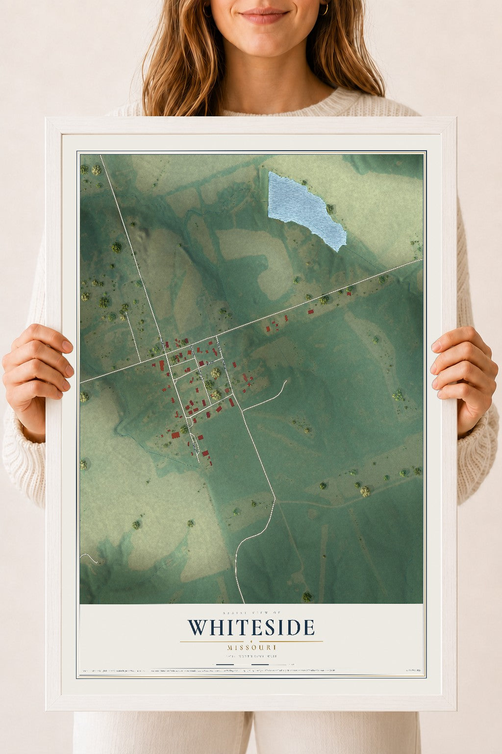 Map of Whiteside, Missouri, 18 x 24 inch print in a white wood frame