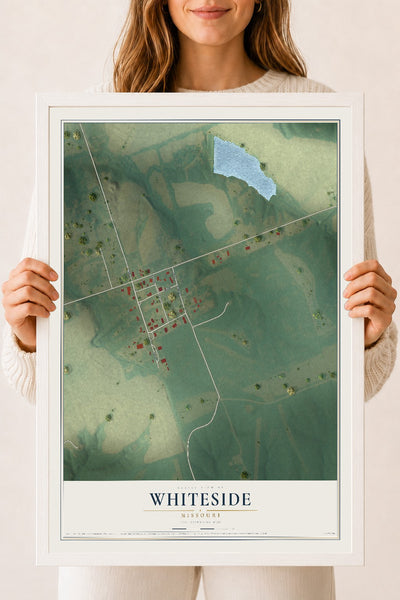 Map of Whiteside, Missouri, 18 x 24 inch print in a white wood frame