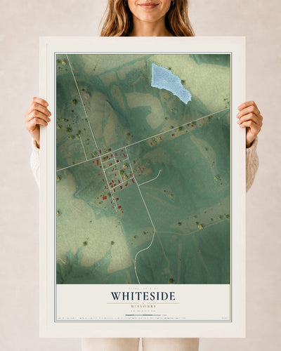 Map of Whiteside, Missouri, 24 x 36 inch print in a white wood frame