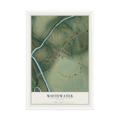 Map of Whitewater, Missouri, 12 x 18 inch print in a white wood frame
