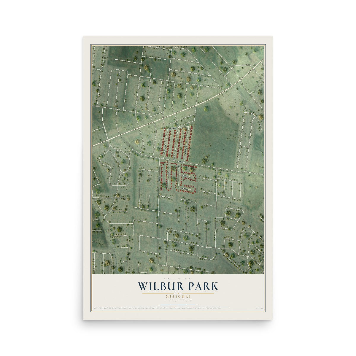 Map of Wilbur Park, Missouri, 12 x 18 inch unframed archival matte print