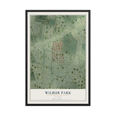 Map of Wilbur Park, Missouri, 12 x 18 inch print in a black wood frame
