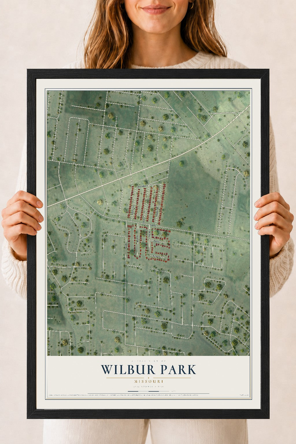 Map of Wilbur Park, Missouri, 18 x 24 inch print in a black wood frame