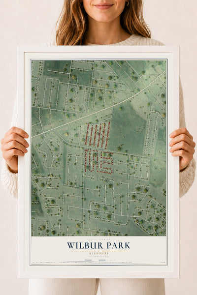 Map of Wilbur Park, Missouri, 18 x 24 inch print in a white wood frame