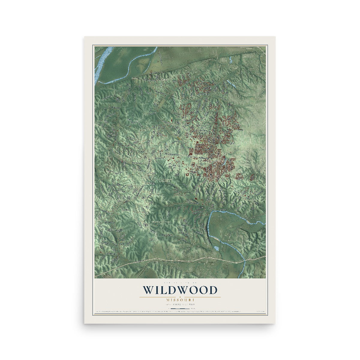 Map of Wildwood, Missouri, 12 x 18 inch unframed archival matte print