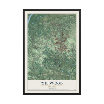 Map of Wildwood, Missouri, 12 x 18 inch print in a black wood frame
