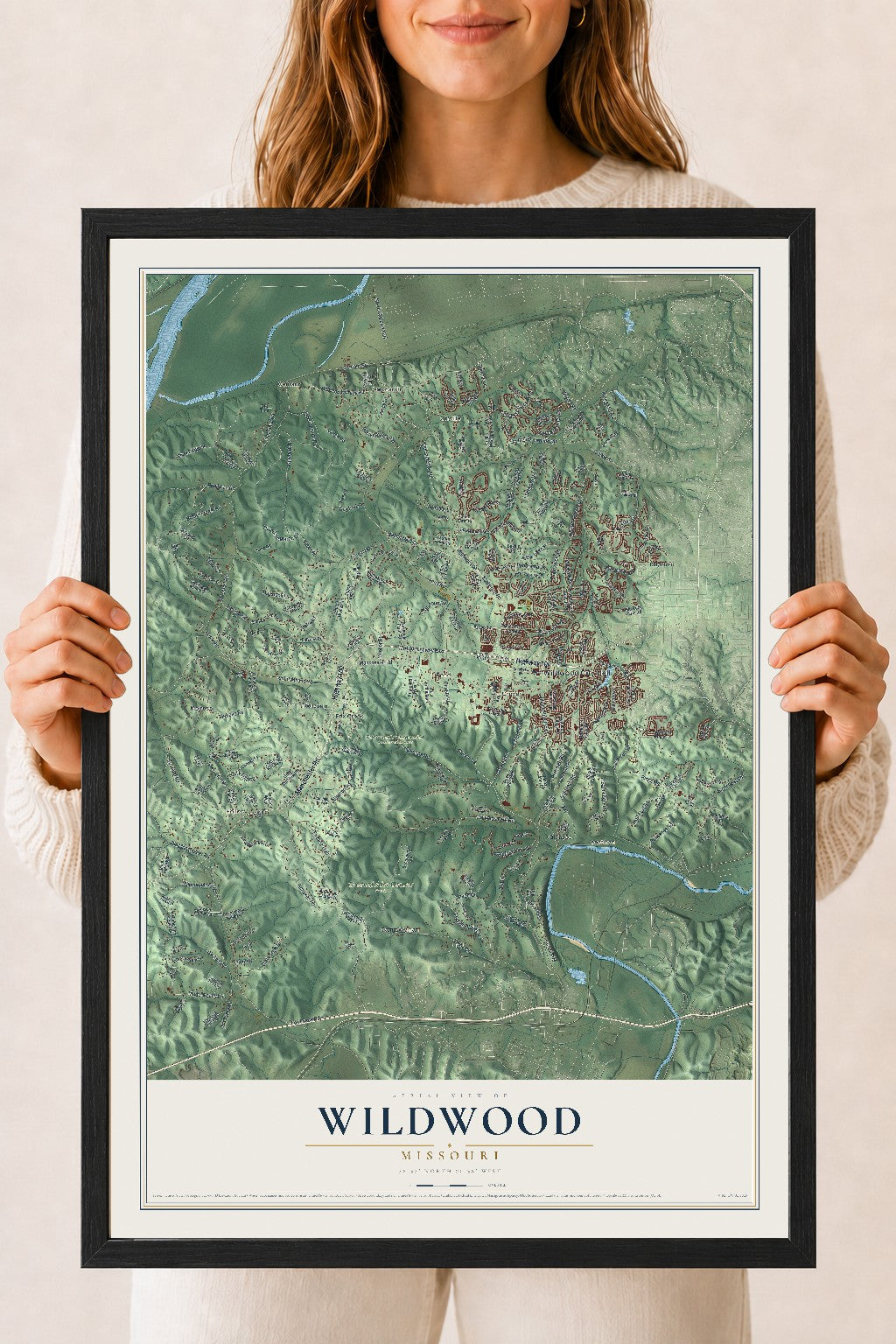 Map of Wildwood, Missouri, 18 x 24 inch print in a black wood frame