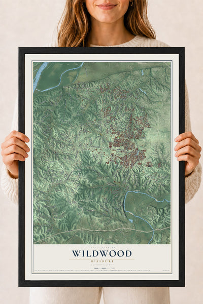 Map of Wildwood, Missouri, 18 x 24 inch print in a black wood frame