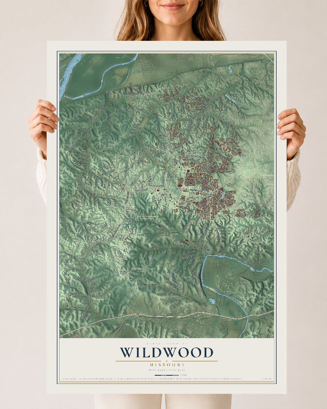 Map of Wildwood, Missouri, 24 x 36 inch unframed archival matte print