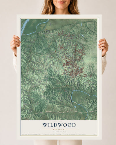 Map of Wildwood, Missouri, 24 x 36 inch unframed archival matte print