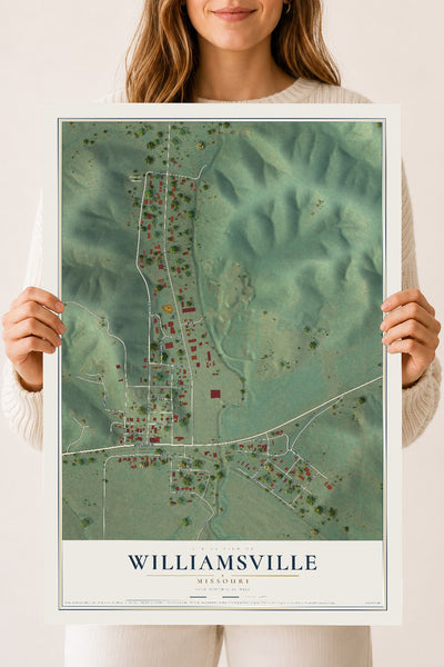 Map of Williamsville, Missouri, 18 x 24 inch unframed archival matte print