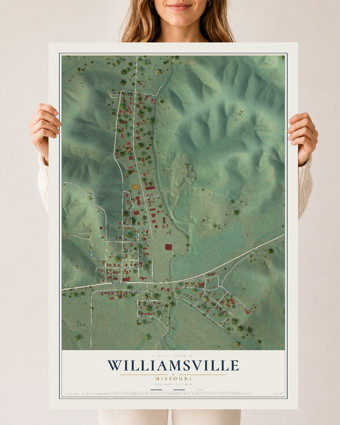 Map of Williamsville, Missouri, 24 x 36 inch unframed archival matte print