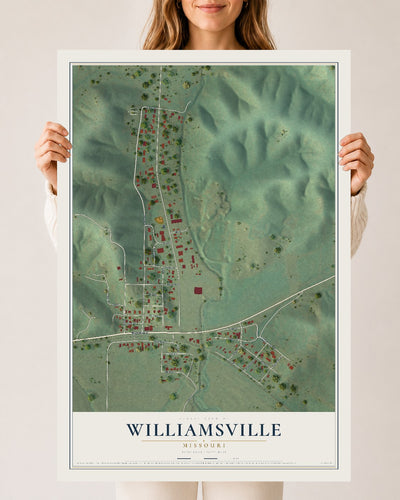 Map of Williamsville, Missouri, 24 x 36 inch unframed archival matte print