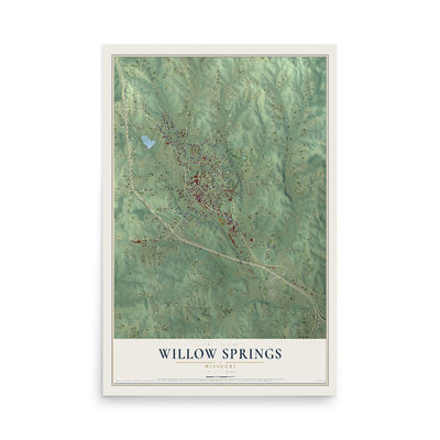 Map of Willow Springs, Missouri, 12 x 18 inch unframed archival matte print