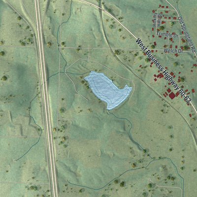 Second close-up of the map of Willow Springs, Missouri print showing more streets and buildings