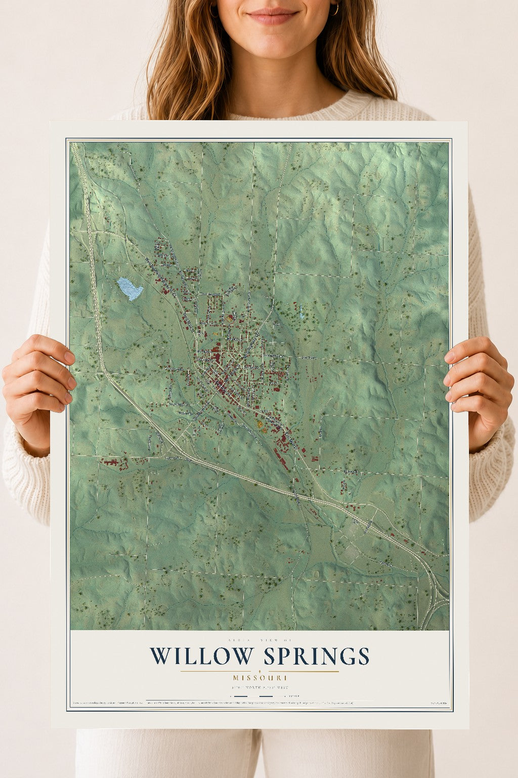 Map of Willow Springs, Missouri, 18 x 24 inch unframed archival matte print