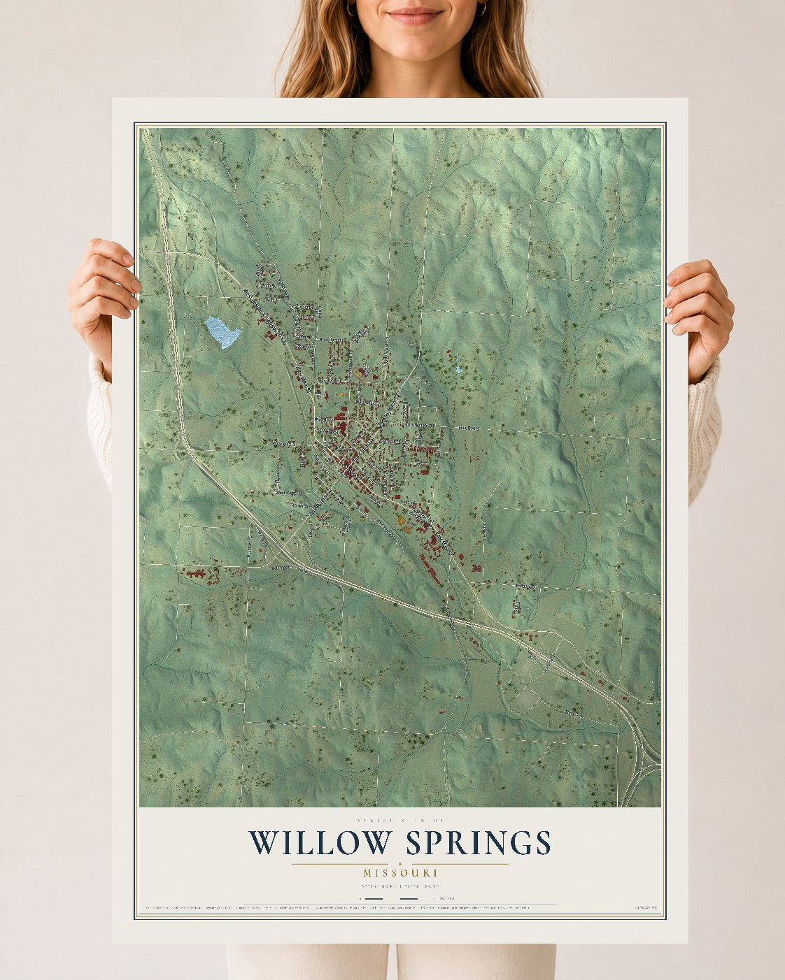 Map of Willow Springs, Missouri, 24 x 36 inch unframed archival matte print