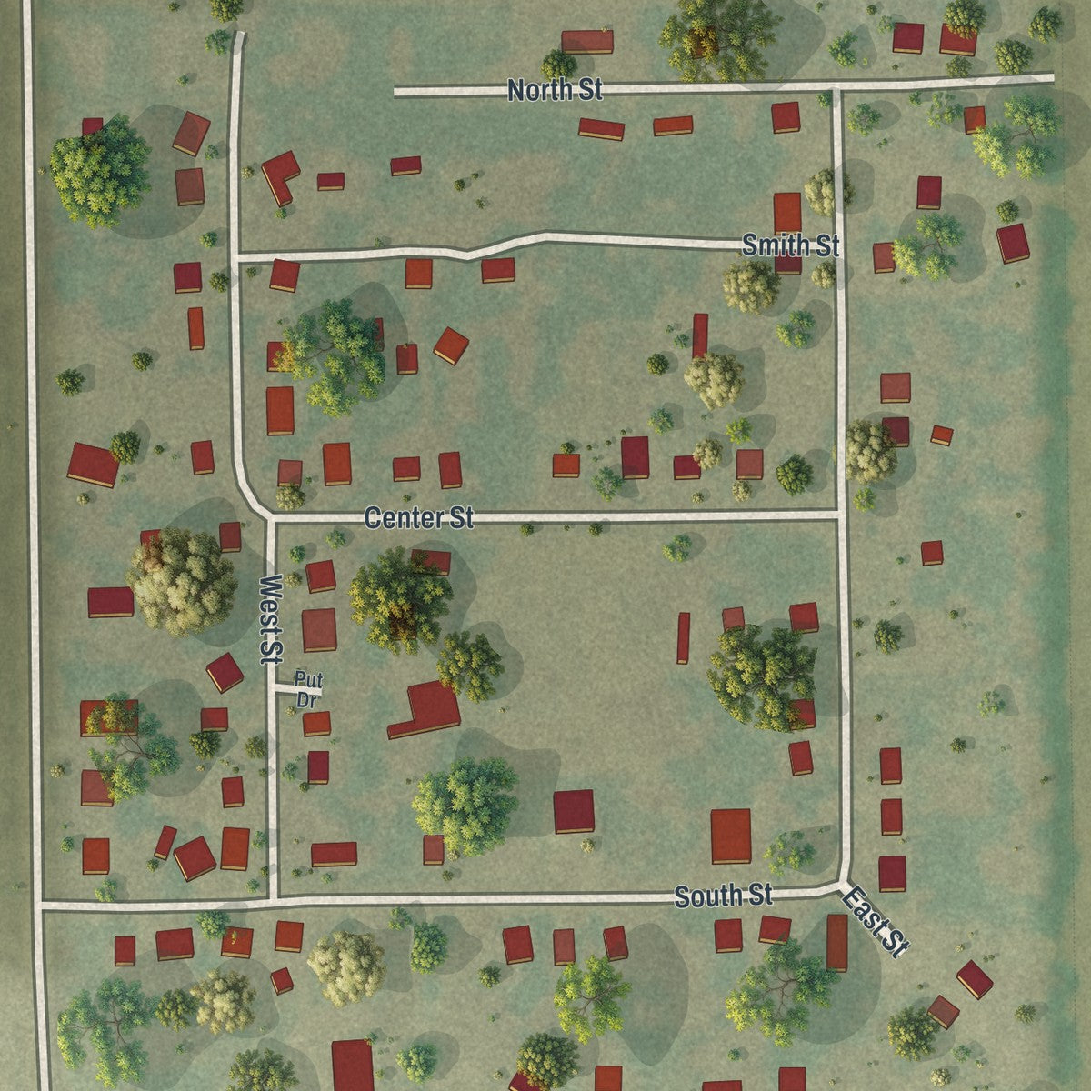 Close-up of the map of Wilson City, Missouri print showing street and building detail