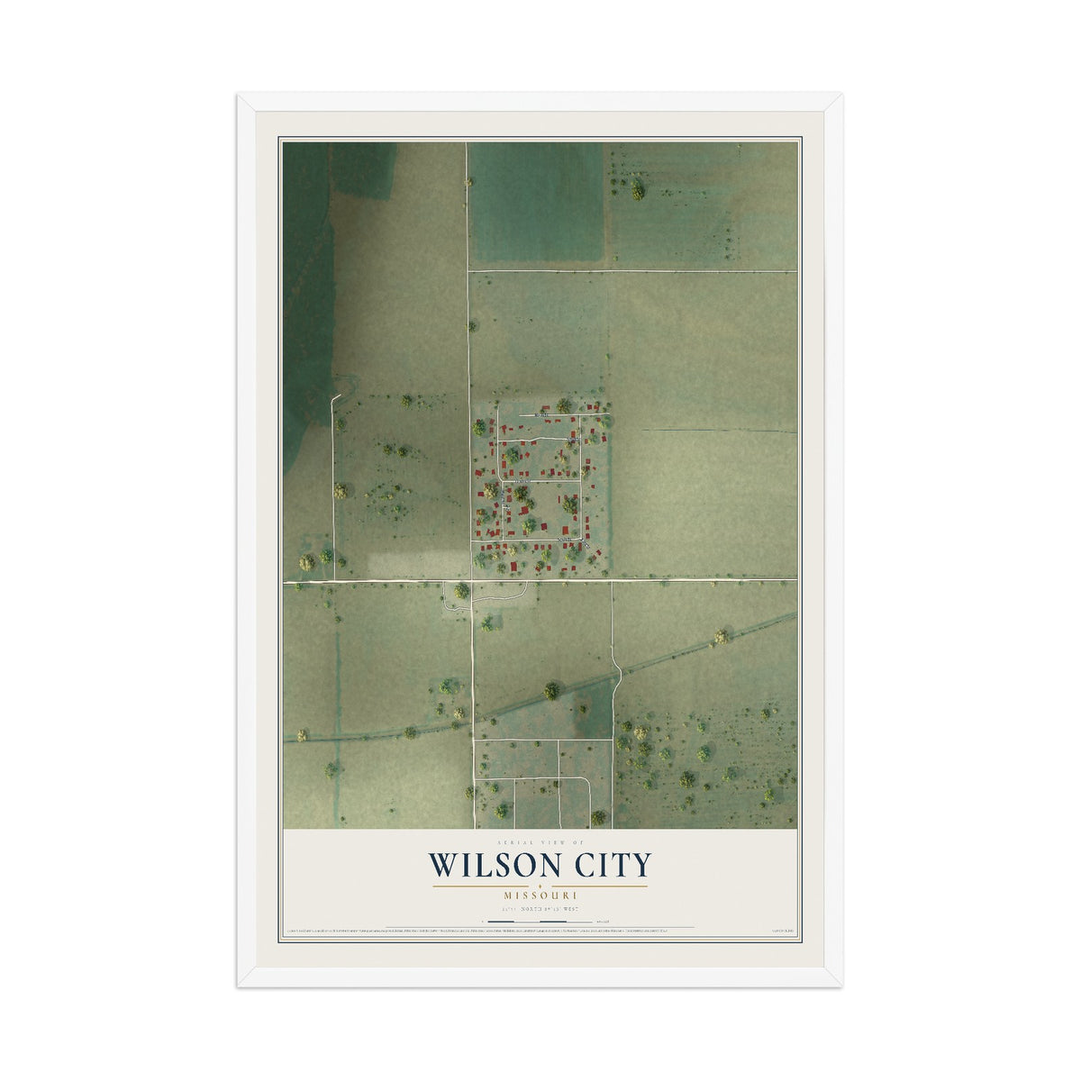 Map of Wilson City, Missouri, 12 x 18 inch print in a white wood frame