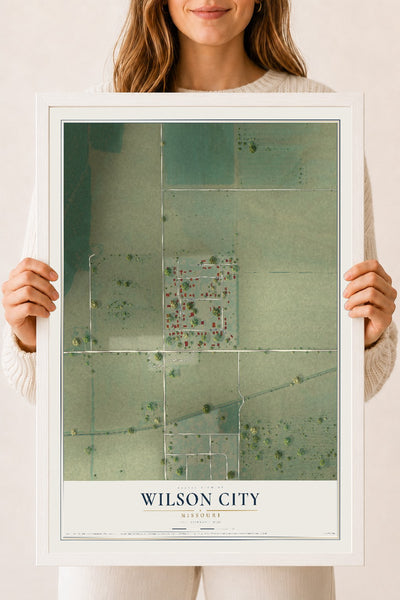 Map of Wilson City, Missouri, 18 x 24 inch print in a white wood frame