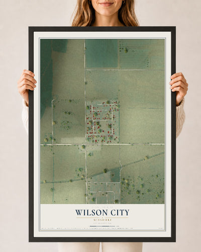 Map of Wilson City, Missouri, 24 x 36 inch print in a black wood frame