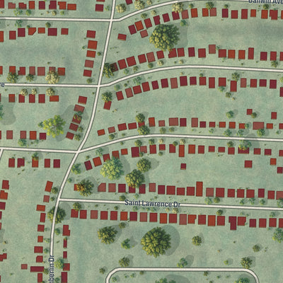 Close-up of the map of Winchester, Missouri print showing street and building detail