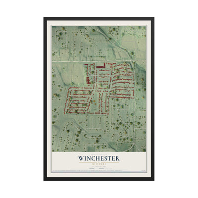 Map of Winchester, Missouri, 12 x 18 inch print in a black wood frame