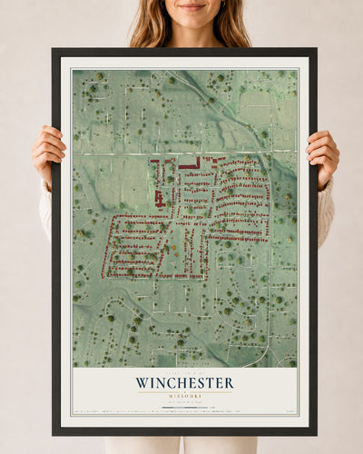 Map of Winchester, Missouri, 24 x 36 inch print in a black wood frame