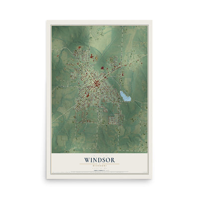 Map of Windsor, Missouri, 12 x 18 inch unframed archival matte print
