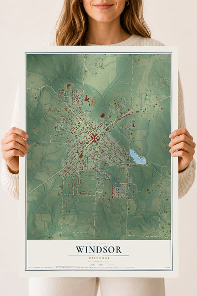 Map of Windsor, Missouri, 18 x 24 inch unframed archival matte print
