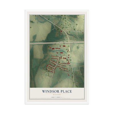 Map of Windsor Place, Missouri, 12 x 18 inch print in a white wood frame