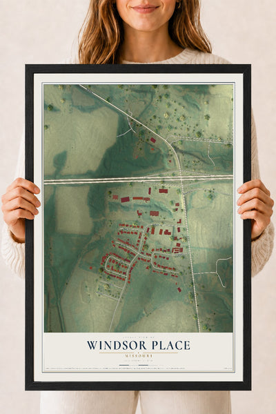 Map of Windsor Place, Missouri, 18 x 24 inch print in a black wood frame