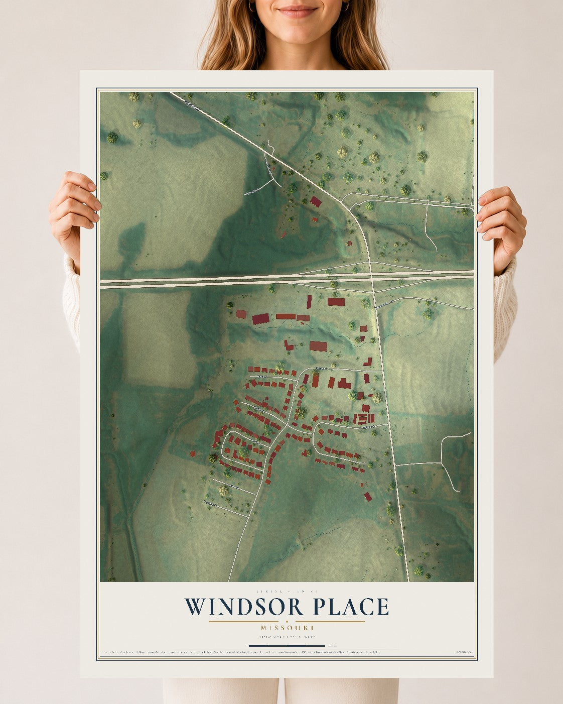 Map of Windsor Place, Missouri, 24 x 36 inch unframed archival matte print
