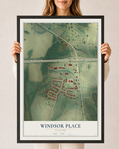 Map of Windsor Place, Missouri, 24 x 36 inch print in a black wood frame