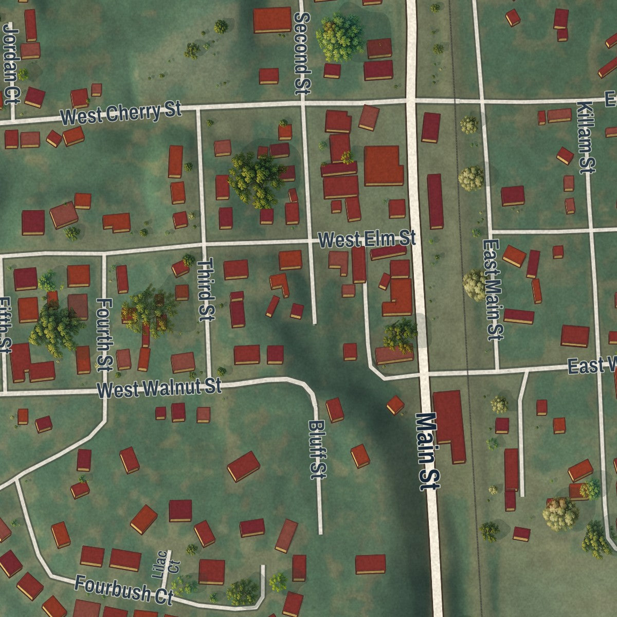 Second close-up of the map of Winfield, Missouri print showing more streets and buildings