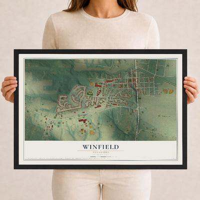 Map of Winfield, Missouri, 12 x 18 inch print in a black wood frame