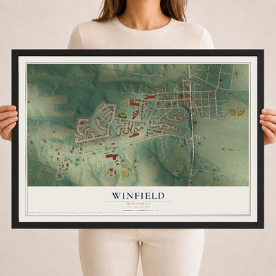 Map of Winfield, Missouri, 18 x 24 inch print in a black wood frame
