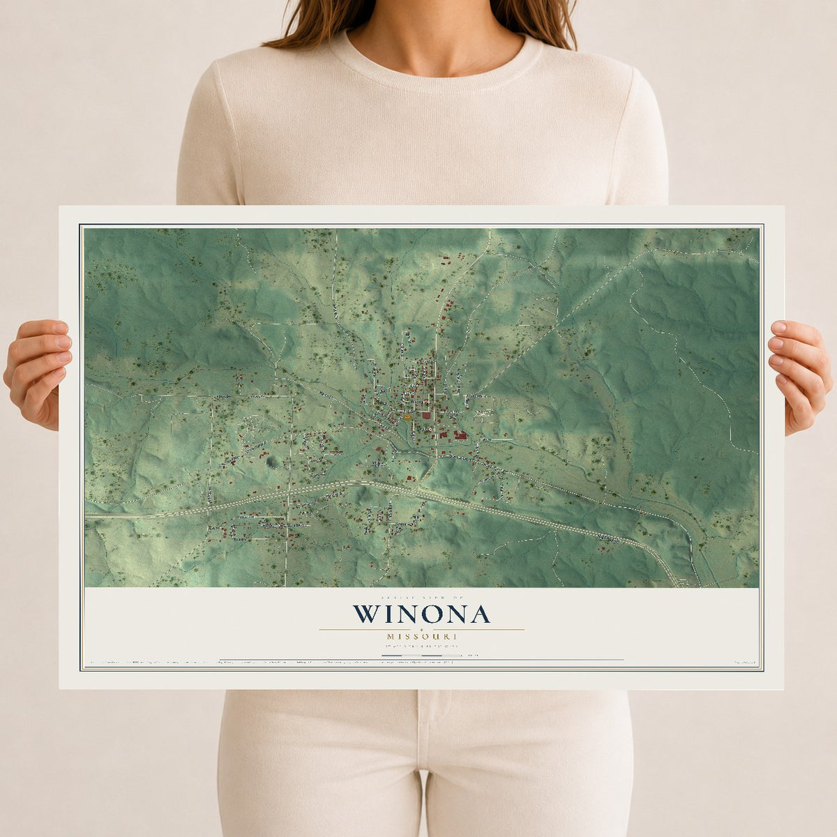 Map of Winona, Missouri, 12 x 18 inch unframed archival matte print