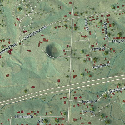 Second close-up of the map of Winona, Missouri print showing more streets and buildings