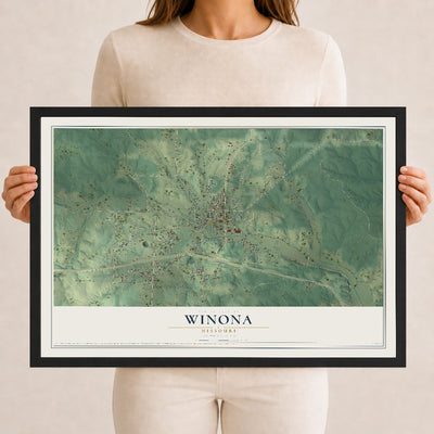 Map of Winona, Missouri, 12 x 18 inch print in a black wood frame
