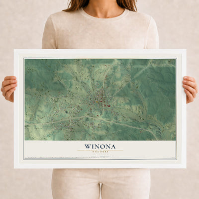 Map of Winona, Missouri, 12 x 18 inch print in a white wood frame