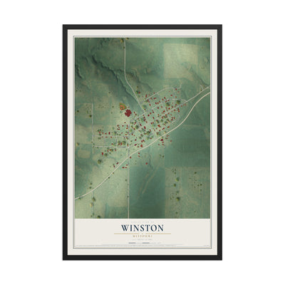 Map of Winston, Missouri, 12 x 18 inch print in a black wood frame