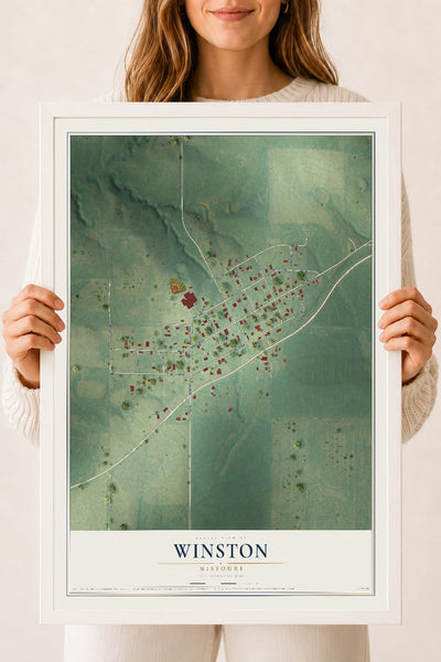 Map of Winston, Missouri, 18 x 24 inch print in a white wood frame