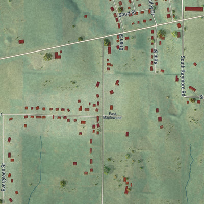 Close-up of the map of Wood Heights, Missouri print showing street and building detail